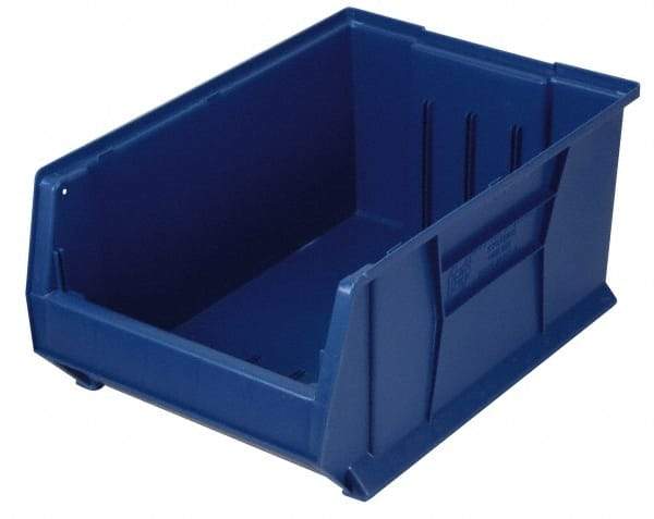 Quantum Storage - 100 Lb. Load Capacity, 23-7/8" Deep, Blue Polypropylene Hopper Stacking Bin - 7" High x 11" Wide x 23-7/8" Long - Apex Tool & Supply