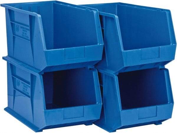 Quantum Storage - 75 Lb. Load Capacity, 18" Deep, Blue Polypropylene Hopper Stacking Bin - 10" High x 11" Wide x 18" Long - Apex Tool & Supply