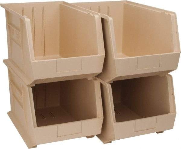 Quantum Storage - 75 Lb. Load Capacity, 18" Deep, Ivory Polypropylene Hopper Stacking Bin - 10" High x 11" Wide x 18" Long - Apex Tool & Supply