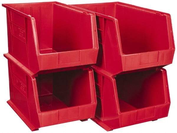 Quantum Storage - 75 Lb. Load Capacity, 18" Deep, Red Polypropylene Hopper Stacking Bin - 10" High x 11" Wide x 18" Long - Apex Tool & Supply