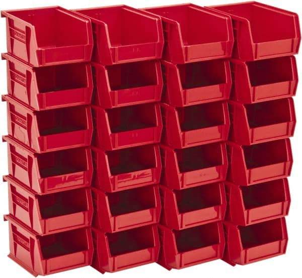 Quantum Storage - 10 Lb. Load Capacity, 5-3/8" Deep, Red Polypropylene Hopper Stacking Bin - 3" High x 4-1/8" Wide x 5-3/8" Long - Apex Tool & Supply