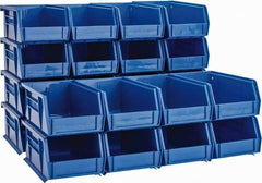 Quantum Storage - 10 Lb. Load Capacity, 7-3/8" Deep, Blue Polypropylene Hopper Stacking Bin - 3" High x 4-1/8" Wide x 7-3/8" Long - Apex Tool & Supply