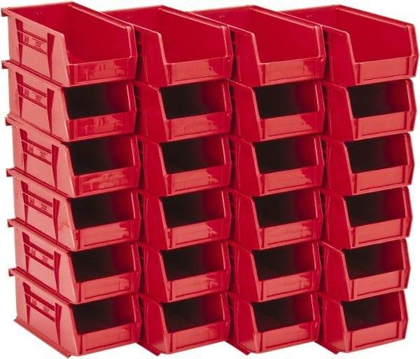 Quantum Storage - 10 Lb. Load Capacity, 7-3/8" Deep, Red Polypropylene Hopper Stacking Bin - 3" High x 4-1/8" Wide x 7-3/8" Long - Apex Tool & Supply
