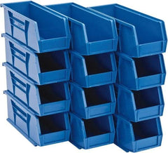 Quantum Storage - 30 Lb. Load Capacity, 10-7/8" Deep, Blue Polypropylene Hopper Stacking Bin - 4" High x 4-1/8" Wide x 10-7/8" Long - Apex Tool & Supply