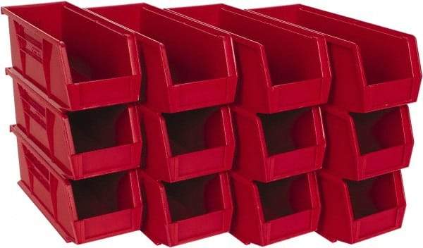 Quantum Storage - 30 Lb. Load Capacity, 10-7/8" Deep, Red Polypropylene Hopper Stacking Bin - 4" High x 4-1/8" Wide x 10-7/8" Long - Apex Tool & Supply