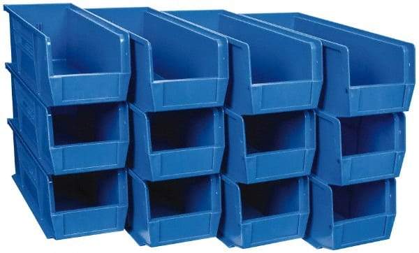 Quantum Storage - 50 Lb. Load Capacity, 14-3/4" Deep, Blue Polypropylene Hopper Stacking Bin - 5" High x 5-1/2" Wide x 14-3/4" Long - Apex Tool & Supply