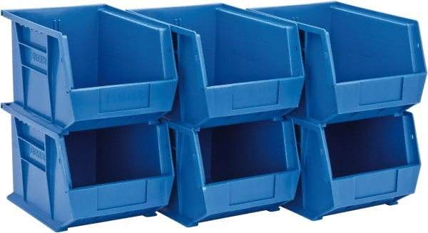 Quantum Storage - 50 Lb. Load Capacity, 10-3/4" Deep, Blue Polypropylene Hopper Stacking Bin - 7" High x 8-1/4" Wide x 10-3/4" Long - Apex Tool & Supply