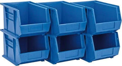 Quantum Storage - 50 Lb. Load Capacity, 10-3/4" Deep, Blue Polypropylene Hopper Stacking Bin - 7" High x 8-1/4" Wide x 10-3/4" Long - Apex Tool & Supply