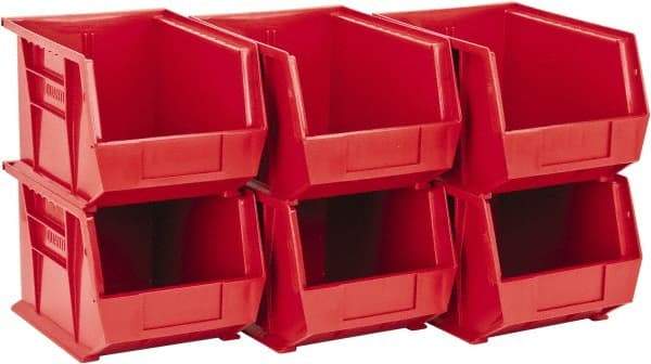 Quantum Storage - 50 Lb. Load Capacity, 10-3/4" Deep, Red Polypropylene Hopper Stacking Bin - 7" High x 8-1/4" Wide x 10-3/4" Long - Apex Tool & Supply