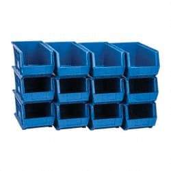 Quantum Storage - 60 Lb. Load Capacity, 14-3/4" Deep, Blue Polypropylene Hopper Stacking Bin - 7" High x 8-1/4" Wide x 14-3/4" Long - Apex Tool & Supply