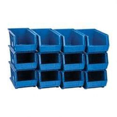 Quantum Storage - 60 Lb. Load Capacity, 14-3/4" Deep, Blue Polypropylene Hopper Stacking Bin - 7" High x 8-1/4" Wide x 14-3/4" Long - Apex Tool & Supply