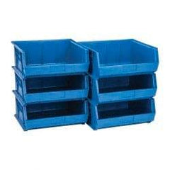 Quantum Storage - 75 Lb. Load Capacity, 14-3/4" Deep, Blue Polypropylene Hopper Stacking Bin - 7" High x 16-1/2" Wide x 14-3/4" Long - Apex Tool & Supply