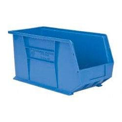 Quantum Storage - 60 Lb. Load Capacity, 18" Deep, Blue Polypropylene Hopper Stacking Bin - 9" High x 8-1/4" Wide x 18" Long - Apex Tool & Supply