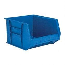 Quantum Storage - 75 Lb. Load Capacity, 18" Deep, Blue Polypropylene Hopper Stacking Bin - 11" High x 16-1/2" Wide x 18" Long - Apex Tool & Supply