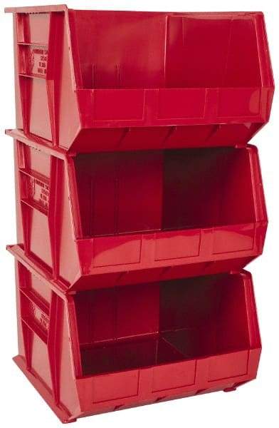 Quantum Storage - 75 Lb. Load Capacity, 18" Deep, Red Polypropylene Hopper Stacking Bin - 11" High x 16-1/2" Wide x 18" Long - Apex Tool & Supply