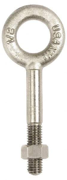 Gibraltar - 1,200 Lb Capacity, Stainless Steel, 3/8-16 Thread, Fixed Lifting Eye Bolt - Partially Threaded, 2-1/2" Shank, 1-1/2" Thread Length, No Shoulder - Apex Tool & Supply