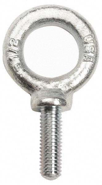 Gibraltar - 6,000 Lb Capacity, Steel, 3/4-10 Thread, Fixed Lifting Eye Bolt - Fully Threaded, 5" Shank, 5" Thread Length, Shoulder - Apex Tool & Supply