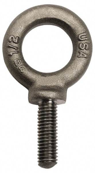 Gibraltar - 9,000 Lb Capacity, Forged Steel, 1-8 Thread, Fixed Lifting Eye Bolt - Fully Threaded, 3" Shank, 3" Thread Length, Shoulder - Apex Tool & Supply
