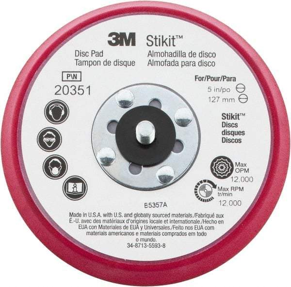 3M - 5" Diam Adhesive/PSA Disc Backing Pad - Firm Density, 12,000 RPM - Apex Tool & Supply