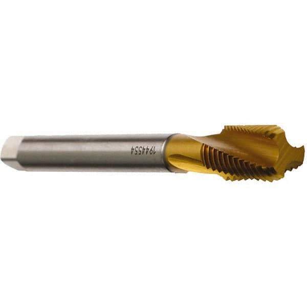 Emuge - M12x1.50 Metric Fine 3 Flute 6H Bottoming Spiral Flute Tap - Cobalt, TiN Finish, 3-3/8" OAL, Right Hand Flute, Right Hand Thread, Series Rekord D - Apex Tool & Supply