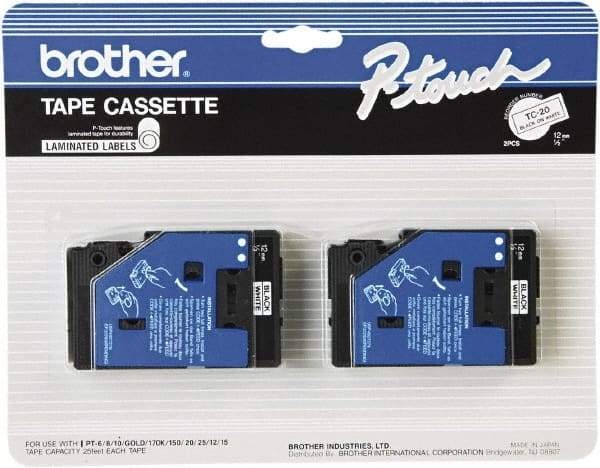 Brother - 1/2" Wide x 312" Long, White Label Tape - For Label Maker - Apex Tool & Supply