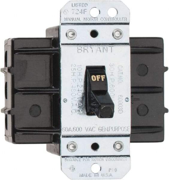 Hubbell Wiring Device-Kellems - 3 Poles, 60 Amp, Open Toggle Manual Motor Starter - 30 hp, CSA Certified & UL Listed - Apex Tool & Supply
