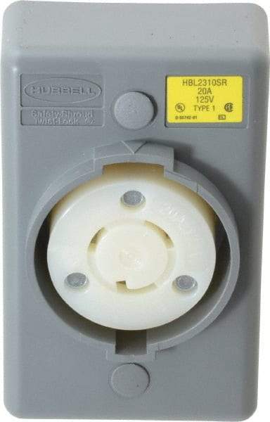 Hubbell Wiring Device-Kellems - 125 VAC, 20 Amp, L5-20R NEMA, Self Grounding Receptacle - 2 Poles, 3 Wire, Female End, Gray - Apex Tool & Supply