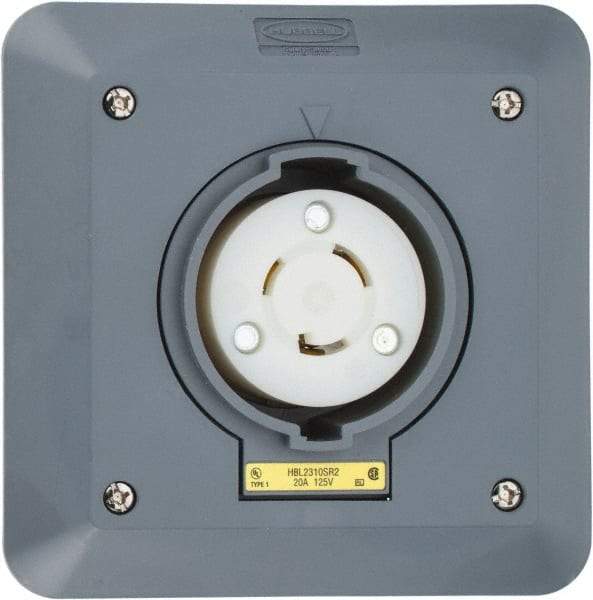 Hubbell Wiring Device-Kellems - 125 VAC, 20 Amp, L5-20R NEMA, Self Grounding Receptacle - 2 Poles, 3 Wire, Female End, Gray - Apex Tool & Supply