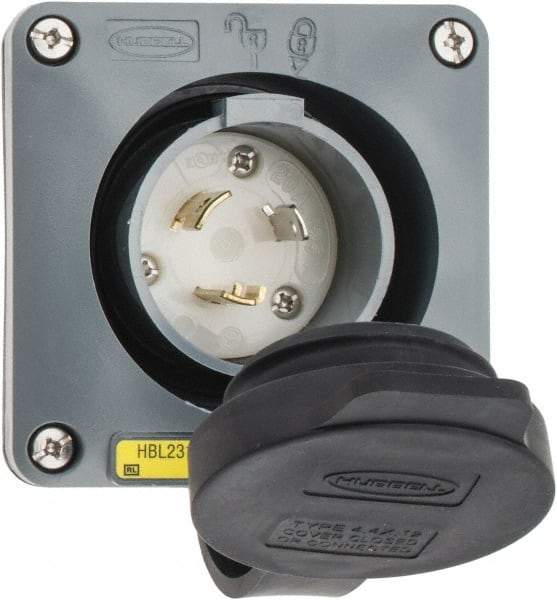 Hubbell Wiring Device-Kellems - 125 VAC, 20 Amp, L5-20P NEMA, Self Grounding Inlet - 2 Poles, 3 Wire, Male End, Gray - Apex Tool & Supply