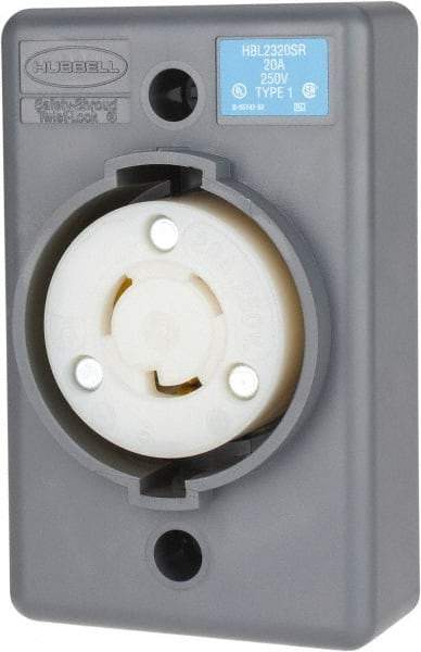 Hubbell Wiring Device-Kellems - 250 VAC, 20 Amp, L6-20R NEMA, Self Grounding Receptacle - 2 Poles, 3 Wire, Female End, Gray - Apex Tool & Supply