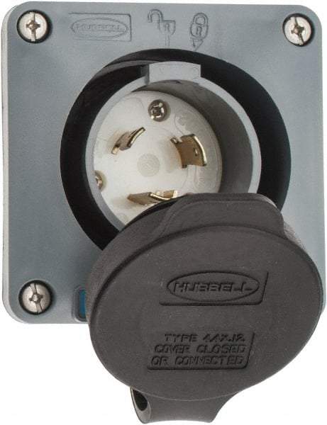 Hubbell Wiring Device-Kellems - 250 VAC, 20 Amp, L6-20P NEMA, Self Grounding Inlet - 2 Poles, 3 Wire, Male End, Gray - Apex Tool & Supply