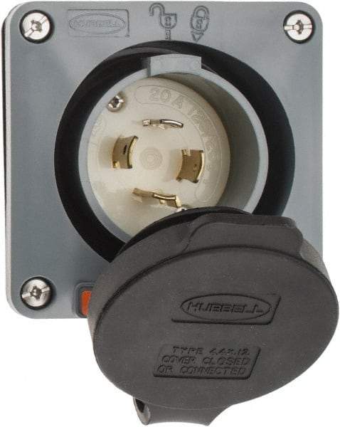 Hubbell Wiring Device-Kellems - 125/250 VAC, 20 Amp, L14-20P NEMA, Self Grounding Inlet - 3 Poles, 4 Wire, Male End, Gray - Apex Tool & Supply