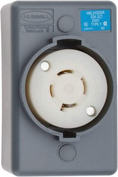 Hubbell Wiring Device-Kellems - 250 VAC, 20 Amp, L15-20R NEMA, Self Grounding Receptacle - 3 Poles, 4 Wire, Female End, Gray - Apex Tool & Supply