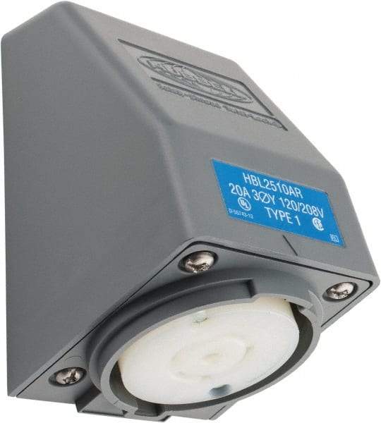 Hubbell Wiring Device-Kellems - 120/208 VAC, 20 Amp, L21-20R NEMA, Self Grounding Receptacle - 4 Poles, 5 Wire, Female End, Gray - Apex Tool & Supply