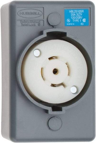 Hubbell Wiring Device-Kellems - 120/208 VAC, 20 Amp, L21-20R NEMA, Self Grounding Receptacle - 4 Poles, 5 Wire, Female End, Gray - Apex Tool & Supply