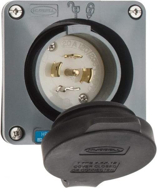 Hubbell Wiring Device-Kellems - 120/208 VAC, 20 Amp, 21-20P NEMA, Self Grounding Inlet - 4 Poles, 5 Wire, Male End, Gray - Apex Tool & Supply