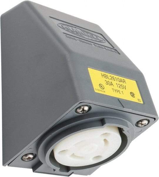 Hubbell Wiring Device-Kellems - 125 VAC, 30 Amp, L5-30R NEMA, Self Grounding Receptacle - 2 Poles, 3 Wire, Female End, Gray - Apex Tool & Supply