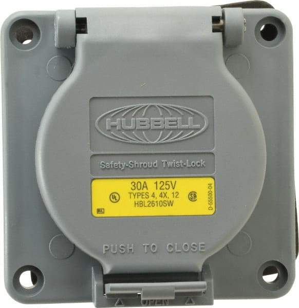 Hubbell Wiring Device-Kellems - 125 VAC, 30 Amp, L5-30R NEMA, Self Grounding Receptacle - 2 Poles, 3 Wire, Female End, Gray - Apex Tool & Supply