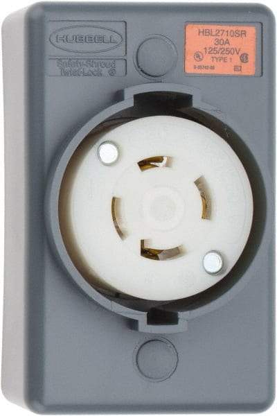 Hubbell Wiring Device-Kellems - 125/250 VAC, 30 Amp, L14-30R NEMA, Self Grounding Receptacle - 3 Poles, 4 Wire, Female End, Gray - Apex Tool & Supply