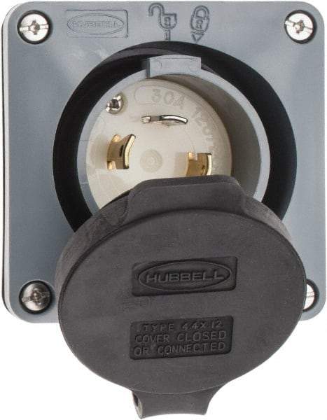 Hubbell Wiring Device-Kellems - 125/250 VAC, 30 Amp, L14-30P NEMA, Self Grounding Inlet - 3 Poles, 4 Wire, Male End, Gray - Apex Tool & Supply
