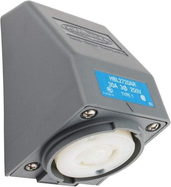 Hubbell Wiring Device-Kellems - 250 VAC, 30 Amp, L15-30R NEMA, Self Grounding Receptacle - 3 Poles, 4 Wire, Female End, Gray - Apex Tool & Supply