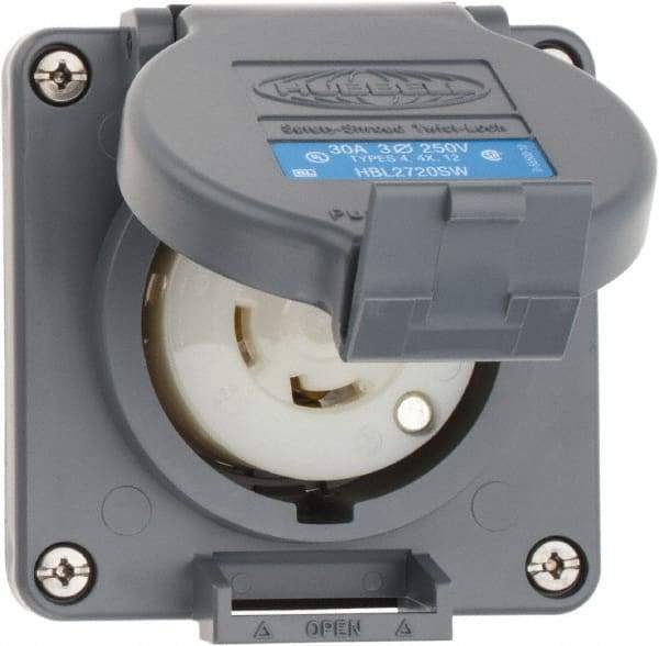 Hubbell Wiring Device-Kellems - 250 VAC, 30 Amp, L15-30R NEMA, Self Grounding Receptacle - 3 Poles, 4 Wire, Female End, Gray - Apex Tool & Supply