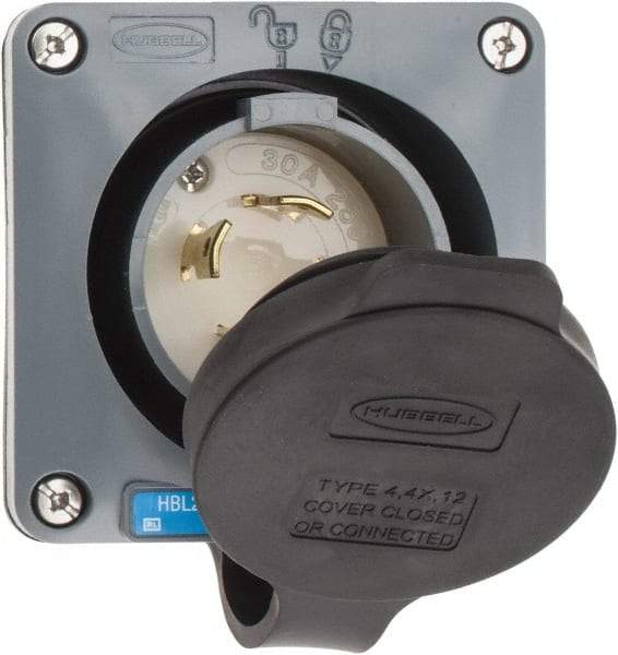 Hubbell Wiring Device-Kellems - 250 VAC, 30 Amp, L15-30P NEMA, Self Grounding Inlet - 3 Poles, 4 Wire, Male End, Gray - Apex Tool & Supply