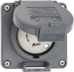Hubbell Wiring Device-Kellems - 600 VAC, 30 Amp, L17-30R NEMA, Self Grounding Receptacle - 3 Poles, 4 Wire, Female End, Gray - Apex Tool & Supply