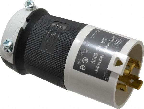 Hubbell Wiring Device-Kellems - 600 VAC, 30 Amp, L17-30P Configuration, Industrial Grade, Self Grounding Plug - 3 Phase, 3 Poles, IP20, 0.35 to 1.15 Inch Cord Diameter - Apex Tool & Supply