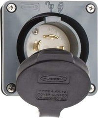 Hubbell Wiring Device-Kellems - 600 VAC, 30 Amp, L17-30P NEMA, Self Grounding Inlet - 3 Poles, 4 Wire, Male End, Gray - Apex Tool & Supply