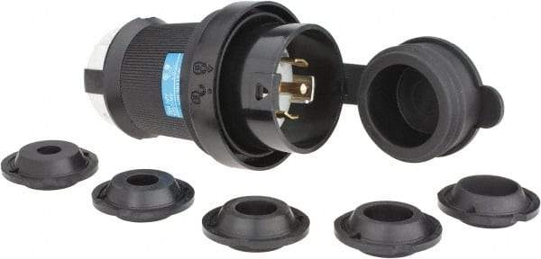 Hubbell Wiring Device-Kellems - 120/208 VAC, 30 Amp, L21-30P Configuration, Industrial Grade, Self Grounding Plug - 3 Phase, 4 Poles, IP66, 0.35 to 1.15 Inch Cord Diameter - Apex Tool & Supply