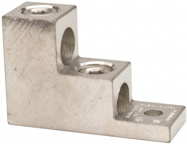 Thomas & Betts - 6 AWG Noninsulated Compression Connection Square Ring Terminal - 5/16" Stud, 3" OAL x 1-1/8" Wide, Tin Plated Aluminum Contact - Apex Tool & Supply