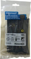 Thomas & Betts - 5.6" Long Black Nylon Standard Cable Tie - 30 Lb Tensile Strength, 1.21mm Thick, 1-1/4" Max Bundle Diam - Apex Tool & Supply