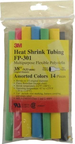3M - 6" Long, 2:1, Polyolefin Heat Shrink Electrical Tubing - Black, Blue, Clear, Green, Red, White, Yellow - Apex Tool & Supply